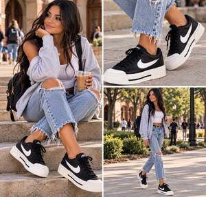 Nike Women's Black and White Platform Sneakers